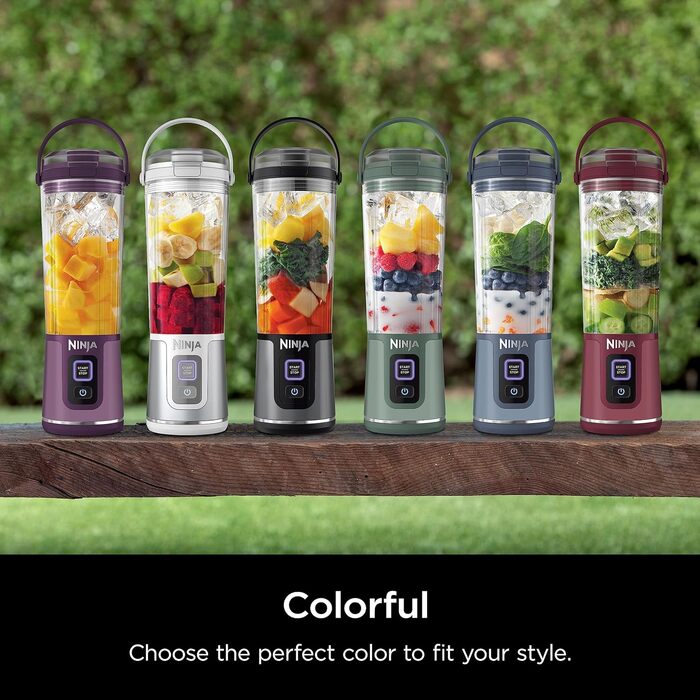 Ninja BC151WH Blast Portable Blender, cordless, 530 ml container, personal blender for shakes and smoothies, BPA-free, leak-proof lid and drinking spout, USB-C rechargeable, dishwasher-safe White/Opulent Garden