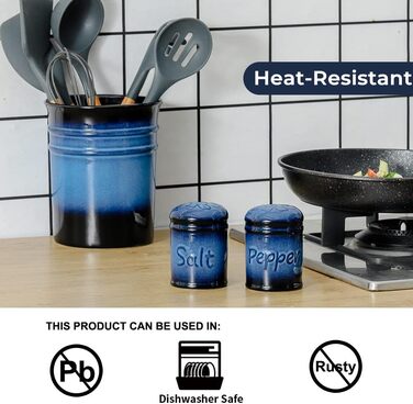 Nihow Ceramic Salt and Pepper Shaker Set, 2.6 inches, Bar Salt and Pepper Shakers, Rust-Proof Spice Shakers, Elegant, Black and Blue, 2 Pieces