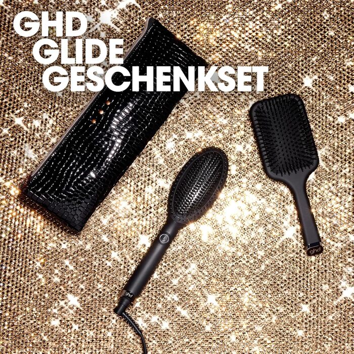 Гладка щітка ghd Glide: для шовковистого та блискучого волосся, випрямляє та укладає сухе волосся, без пуху, для всіх типів волосся, без пошкодження волосся (Подарунчий набір Black)