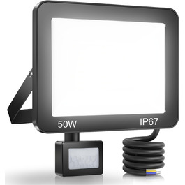 LED Floodlights with Motion Sensor Outdoor 50W 2 Pack, 5000LM LED Floodlights with Motion Sensor Outdoor, 6500K Outdoor Lamp Floodlight, IP67 Waterproof Spotlight Outdoor for Warehouse Garden Garage (50W-1PC)