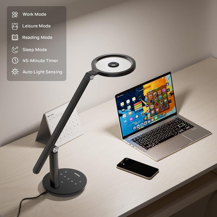 Лампа настільна Honeywell H6 Sunturalux з LED, регулюванням яскравості, таймером та сенсорним керуванням (чорна)