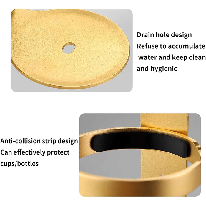 Wall-Mounted Toothbrush Holder No Drilling - Toothbrush Holder, Toothbrush Holder Bracket, Toothbrush Cup Holder, Self-Adhesive, Travel, Aluminum, Bathroom Mounted (Gold, 9.2x7x12.5cm)