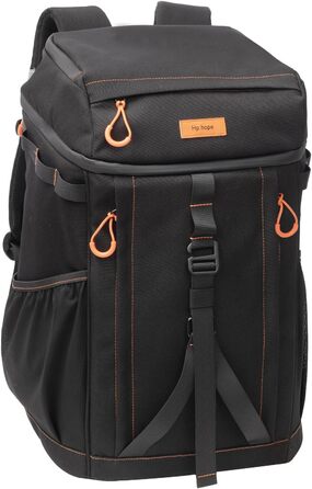 Рюкзак-холодильник HP Hope 35L, водонепроникний, ізольований, чорно-помаранчевий. Ідеально для пікніків, відпочинку на природі, кемпінгу та подорожей. Об'єм: 35 літрів, вміщує до 48 банок.