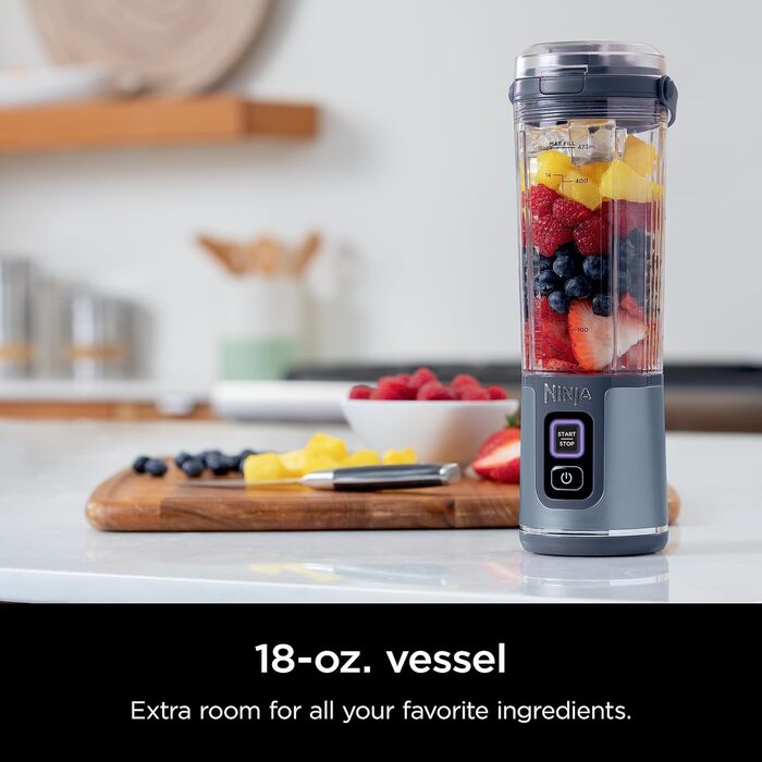 Ninja BC151WH Blast Portable Blender, cordless, 530 ml container, personal blender for shakes and smoothies, BPA-free, leak-proof lid and drinking spout, USB-C rechargeable, dishwasher-safe White/Opulent Garden