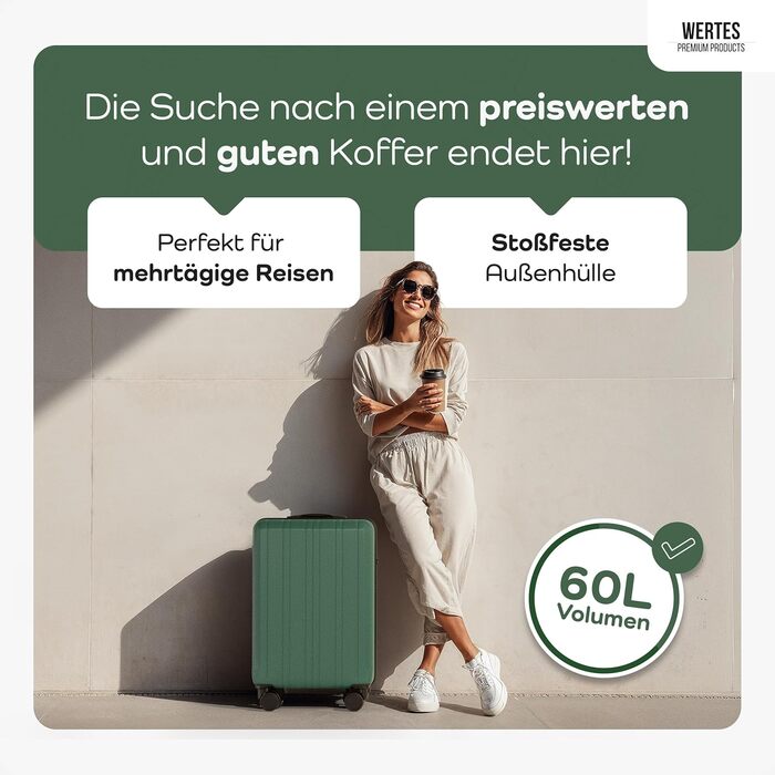 Чемодан великий 100L з TSA замком, жорсткий корпус, подвійні колеса, 67см, зелений