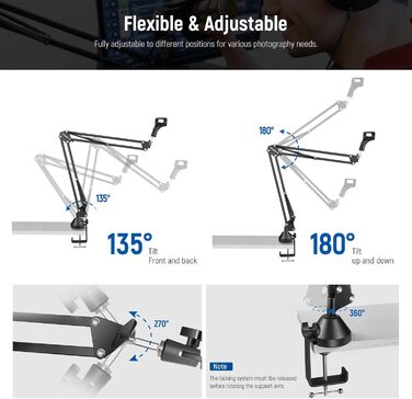 Тримач для мікрофона Neewer NW-35A: підвіс-боом, шарнірний кріплення, сумісний з Blue Yeti, Quadcast та іншими мікрофонами (до 1.5 кг)
