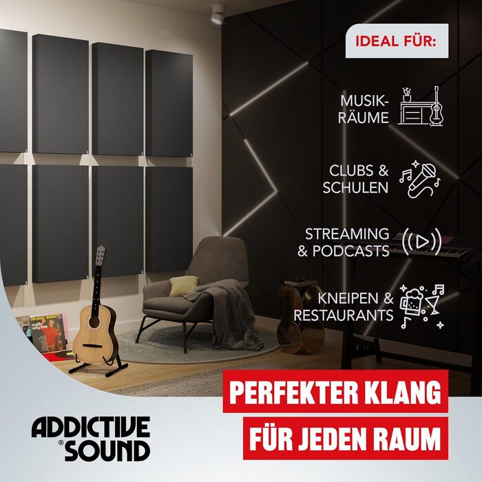 Акустична панель Addictive Sound Schallabsorber Wand Standard для стін та стелі, звукопоглинаюча панель класу A, світло-сіра, 100x50x11 см