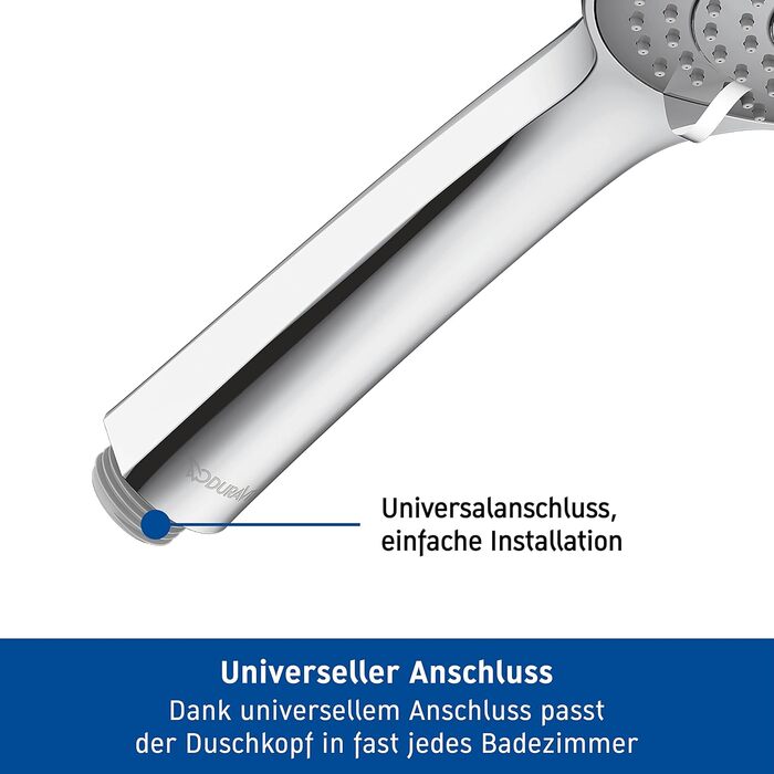 Душова лійка Duravit Universal з 3 режимами (Rain, Intense, Soft), ручна душова насадка Ø 110 mm, економія води MinusFlow, легко чиститься, хром