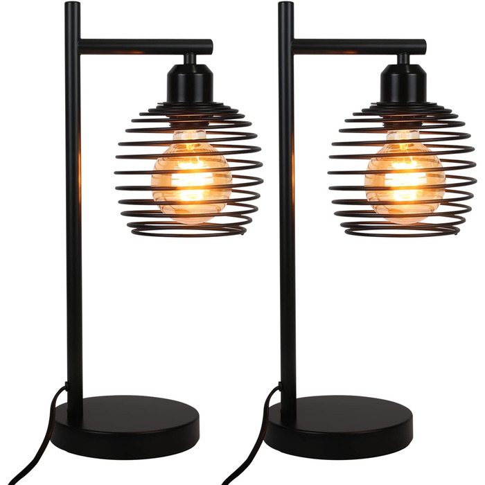 Стійка лампа ZMH Vintage - чорна металева лампа для спальні, вітальні, дитячої кімнати, офісу (2 шт.)