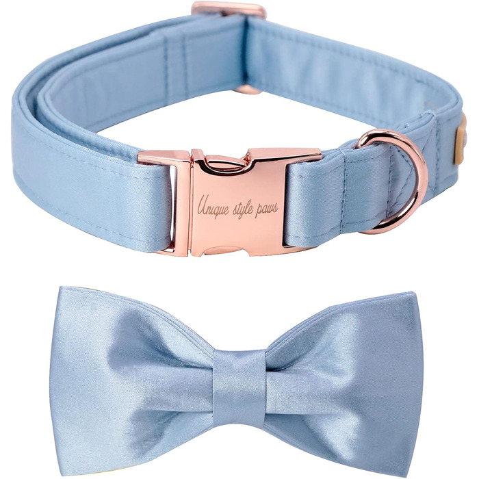 Елегантний ошийник для собак Unique Style Paws з синього шовку з бантиком, регульований, для середніх собак, подарунок