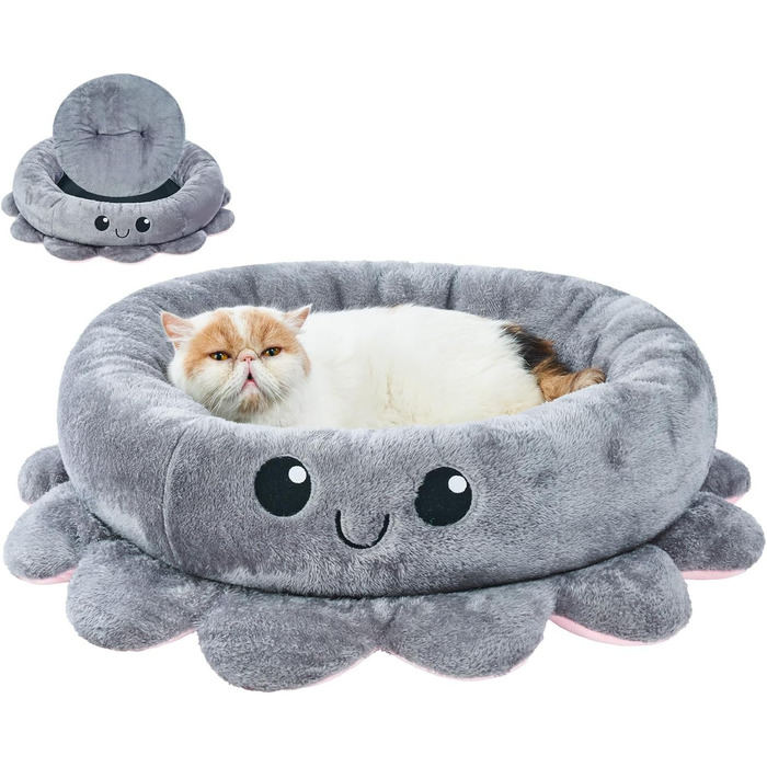 Кругле ліжко для собак та котів Jiupety Boho, рожеве/сіре, XL/M, знімний коврик, ліжко-антистрес для великих собак