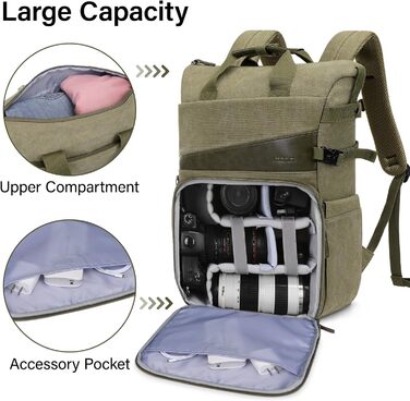 MOSISO Рюкзак для камери, DSLR/SLR/беззеркальна камера, відділення для штатива та 15-16 дюймовий ноутбук, ручка з PU, фоторюкзак з канвасу, сумісний з Canon/Nikon/Sony, оливковий жовтий