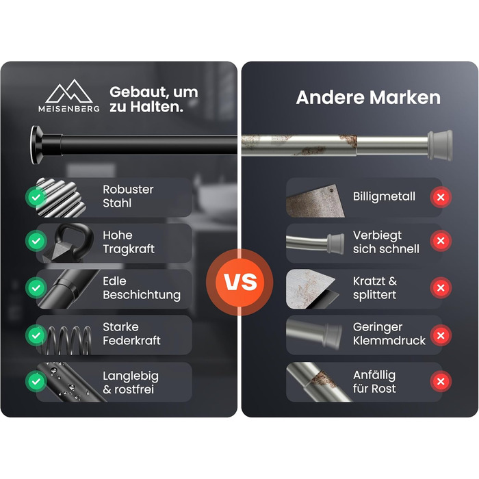 Штанга для душу без свердління 160-210 см, срібна, Ø 25 мм, телескопічна, з кріпленнями. Підходить для ванної, душу та перегородки. Телескопічна штанга для вікна 50-80 см, матовий чорний