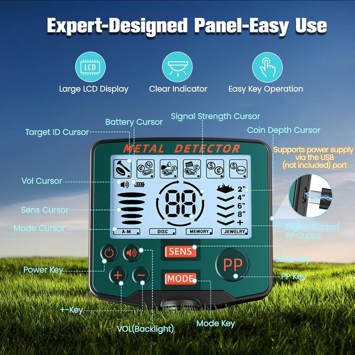 Металодетектор для дорослих та дітей, 5 режимів, професійний, для пошуку золота, IP68, водонепроникний, LCD дисплей, висока чутливість (GT966H)
