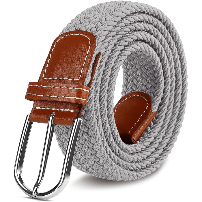 Плетіний еластичний пояс для жінок та чоловіків, багатокольоровий, для джинсів, спорту та повсякденного носіння. Розмір 38-42 (світло-сірий, темно-зелений)