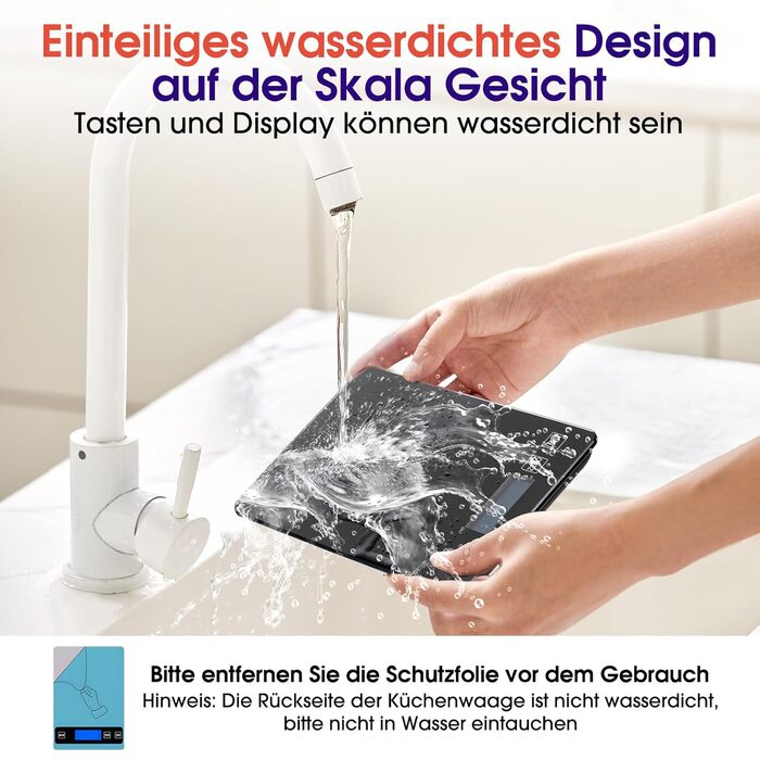 Кухонні ваги цифрові 15 кг, перезаряджувані, з LCD-дисплеєм та функцією тарування, водонепроникні, преміум-якість, чорний колір