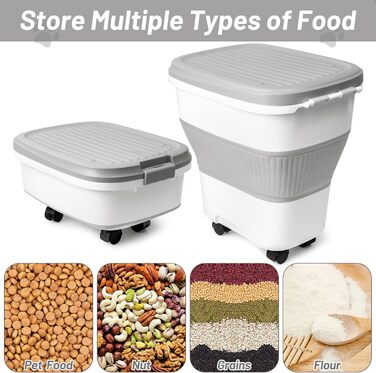 Контейнер для корму для собак MALLMALL6 – складний контейнер для тваринного корму з колесами, лопаткою та дезодоруючою коробкою, герметичний багатофункціональний 30-літровий контейнер для собак, котів, птахів