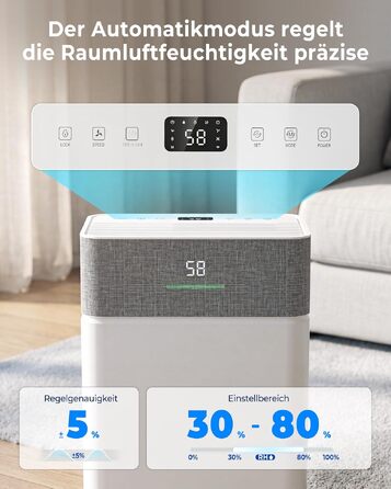 Осушувач повітря Airfish 30 л/добу, Smart WiFi, резервуар 5.5 л, авторозморожування, таймер на 24 години, 2 режими обдуву, для ванної, спальні та вітальні