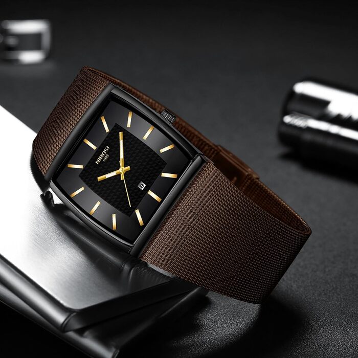 Годинник чоловічий NIBOSI - годинник для чоловіків, кварцовий, аналоговий, водонепроникний, з датою, коричневий, з міцним браслетом з нержавіючої сталі