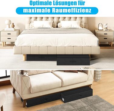 Коробки для зберігання під ліжко з кришкою, 2 шт, складані, для одягу та ковдр, 76x38x17 см (Чорний)