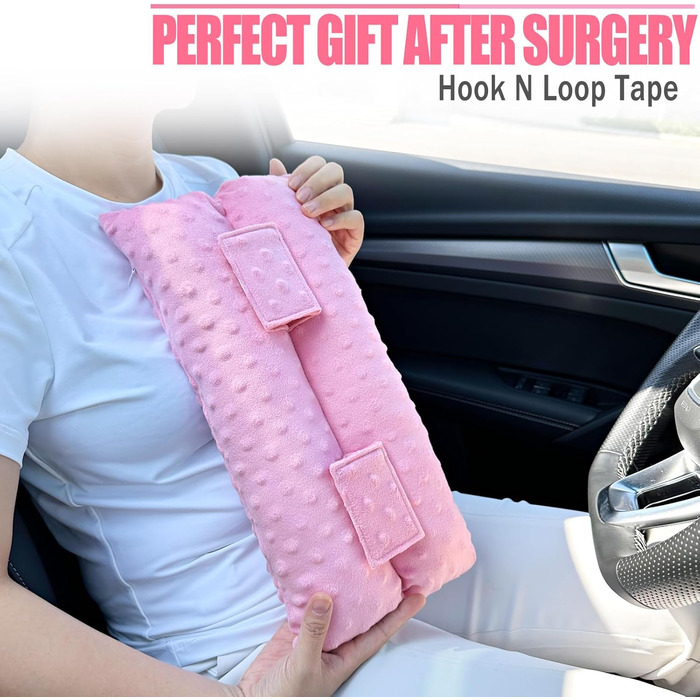 Hysterectomy Seat Belt Pillow, Hysterectomy Recovery, a Must-Have After Surgery, Belly Pillow with Ice/Heat Pack for Tummy Tuck, C-Section Recovery, Gifts, Minky Dot Coral