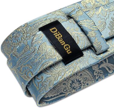 Чоловіча краватка DiBanGu з шовку, візерунок павлина та квіти, комплект: краватка, нагрудна хустинка, краваткова застібка, манжетні кнопки, класичний стиль, для весілля та свят (світло-золото-блакитний)
