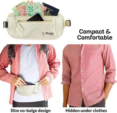 Грифель для подорожей: прихований поясний гаманець для чоловіків та жінок з RFID-блокуванням – безпечний для документів, грошей та телефону (бежевий)
