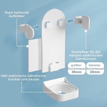 Дзеркальний тримач для електричних зубних щіток HOMMAND (2 шт.) - настінний, універсальний, білий