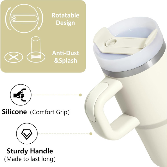 Термокружка ZAKVOP 410мл з трубочкою, кришкою та ручкою | Термоізольована кружка для кави та напоїв на виніс