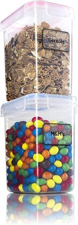 TNM Storage Container Set (4x1.6L), Airtight Food Storage Boxes for Kitchen - Plastic Containers with Lids, Cereal Dispenser & Freshness Containers, BPA-free Plastic, Storage for Noodles, Cereal, Rice, Flour - Coloured Food Container 1.6l
