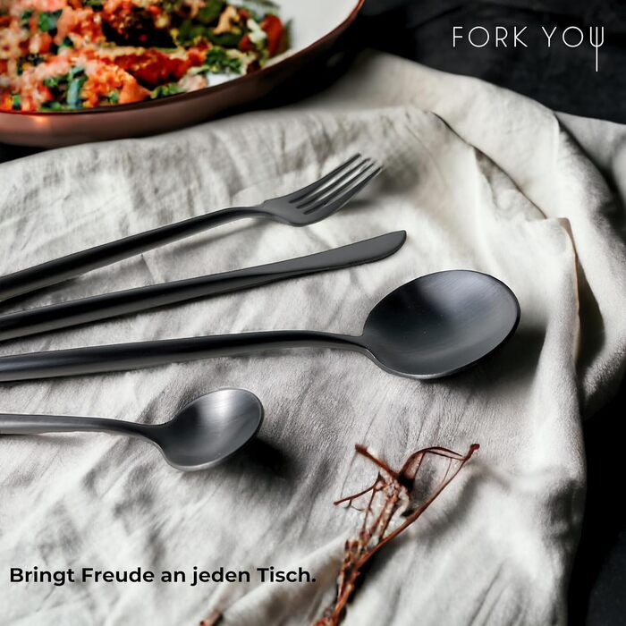 FORK YOU Cutlery Set Black Matt (16-piece), Stainless Steel, Table Cutlery for 4 People, Dishwasher-Safe, Gift Set in High-Quality Gift Box