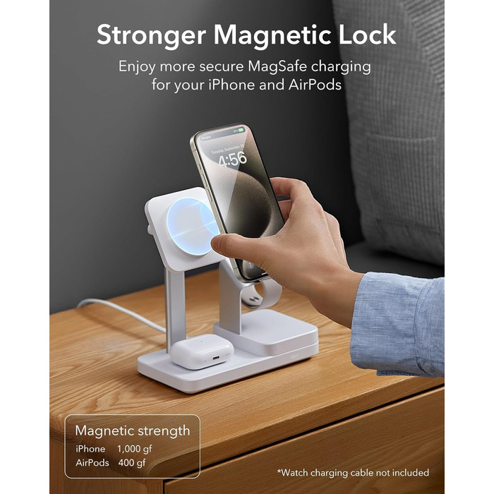 Зарядний пристрій ESR 65W GaN 5-в-1 з підтримкою MagSafe, білий. Сумісний з iPhone 17/16/15/14/13/12, Apple Watch, AirPods та USB A/C пристроями