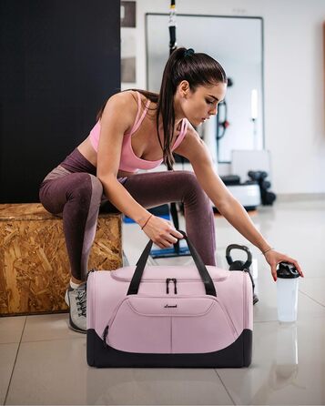 Спортивна сумка LOVEVOOK для жінок 30L з відділенням для взуття та мокрих речей, невелика сумка для залу, плавання, сауни, ручної поклажі для спорту, фітнесу, тренувань, подорожей, водонепроникна дорожня сумка-мішок (B-рожевий, 45x24x28cm(30L))