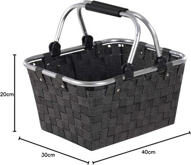 Корзина для покупок з ручками, 40 x 19,5 x 30 см, чорна, пластикова. Ідеально для покупок та зберігання.