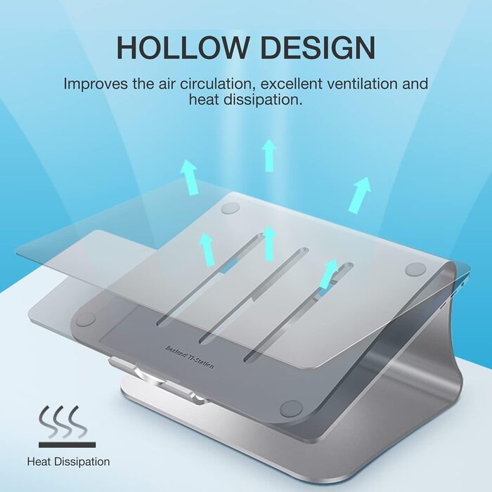 Підставка для ноутбука з алюмінію, Heat-Vent, сумісна з MacBook, Dell, HP, Lenovo, Microsoft Surface, Samsung, 11-16 дюймів, сірий (патентована) (102S-Silver)