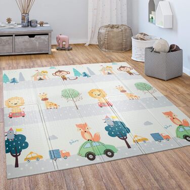 Paco Home Play Mat, Crawling Mat, Baby/Children's Mat, Foldable, Reversible, Animal Motif, Size: 150x200 cm, Color: Multicolor 150x200 cm Multicolor