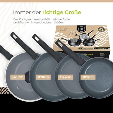 Набір сковорідок Be Living Delight 4 шт. (20/24/28 см + Вок 28 см з кришкою), антипригарне покриття кераміка, для індукційних плит, без PTFE та PFOA, чорний