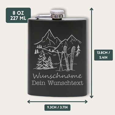 Фляга з нержавіючої сталі Flanacom з гравіюванням, 227мл / 8oz, для сноубордистів та любителів зимових видів спорту. Персоналізована фляга з індивідуальним гравіюванням (дизайн 1, чорний).