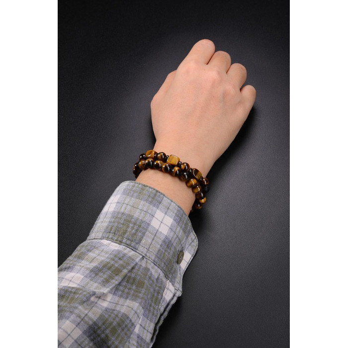 Чоловічий браслет з перлами та мінералами (Тігрове око, Гематит, Ахат) - набір 2 шт.
