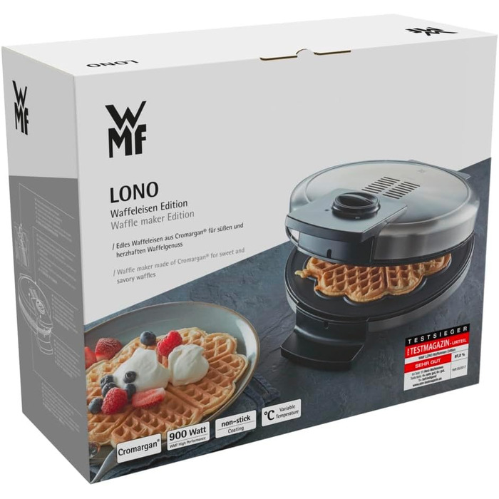WMF Lono Edition Heart-Shaped Waffle Maker - Adjustable Browning, Stainless Steel, 900W