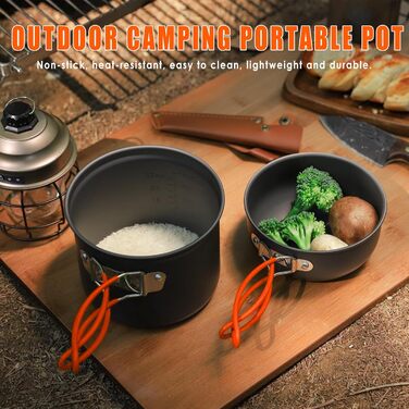 Набір посуду для кемпінгу та приготування їжі на природі (1-2 особи), легкий, для туризму та подорожей
