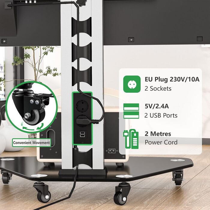 Підставка для телевізора XTRARM Proton 300 з полицею, розетками, USB-портами, VESA 191см, для телевізорів 32-75 дюймів, 40 кг, алюміній, скло, срібло