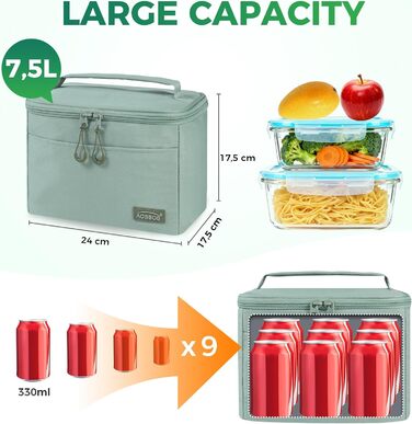 Зручна термосумка-ланчбокс для їжі: компактна, легка, водонепроникна, для роботи та школи (зелена, Upgrade 2026)