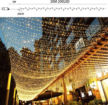 WOWDSGN Льохотна гірлянда для зовнішнього використання 20м, 2-в-1 LED гірлянда (Тепле біле & Класичне кольорове), сертифікований штекер GS, 11 режимів, пульт дистанційного керування та таймер, IP44 вологостійка різдвяна прикраса для саду, балкону, тепле б