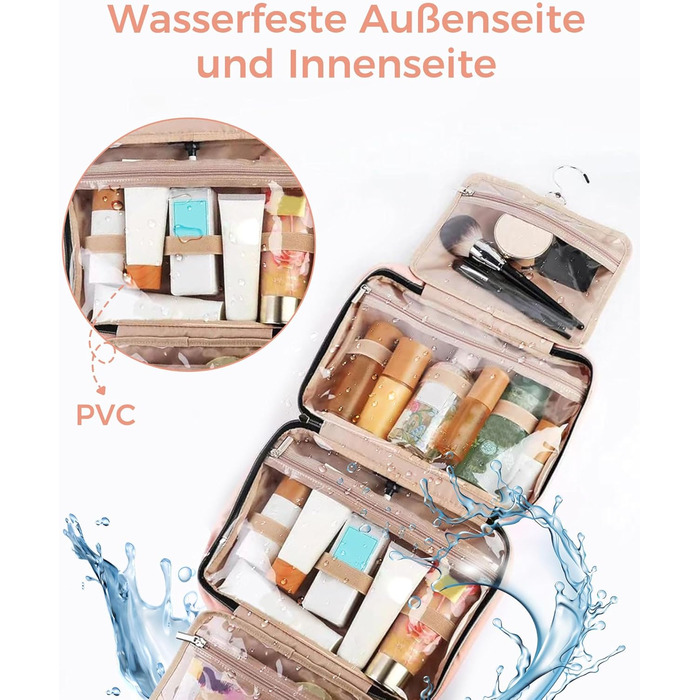 Косметичка для жінок, дорожня косметичка з можливістю підвішування, прозора косметичка для макіяжу та туалетних аксесуарів, рожева