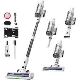 Акумуляторний пилосос ElecKeys 48000Pa/580W з LED дисплеєм, для твердих поверхонь, килимів та шерсті тварин, білий (сірий)