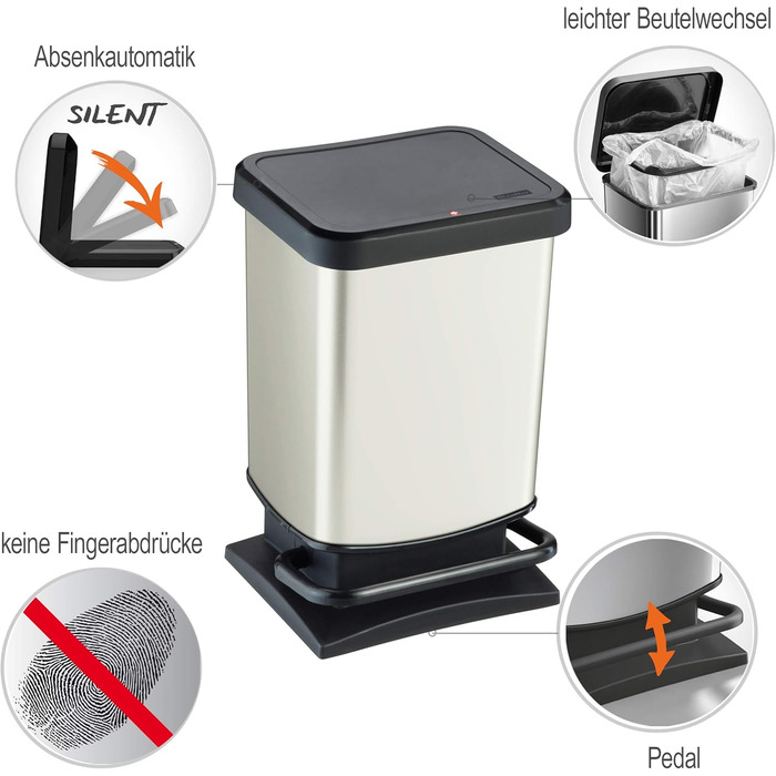 Відро для сміття Ho Paso 20л з кришкою, пластик (PP перероблений), BPA-free, білий