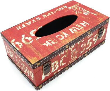 POFET Vintage Chic Shabby Wood Tissue Box Holder Rectangular Handcraft Tissue Paper Box Cover Serviette Organizer Holder Home Large Space Office Car Decoration with Metal Lock - Traffic Sign