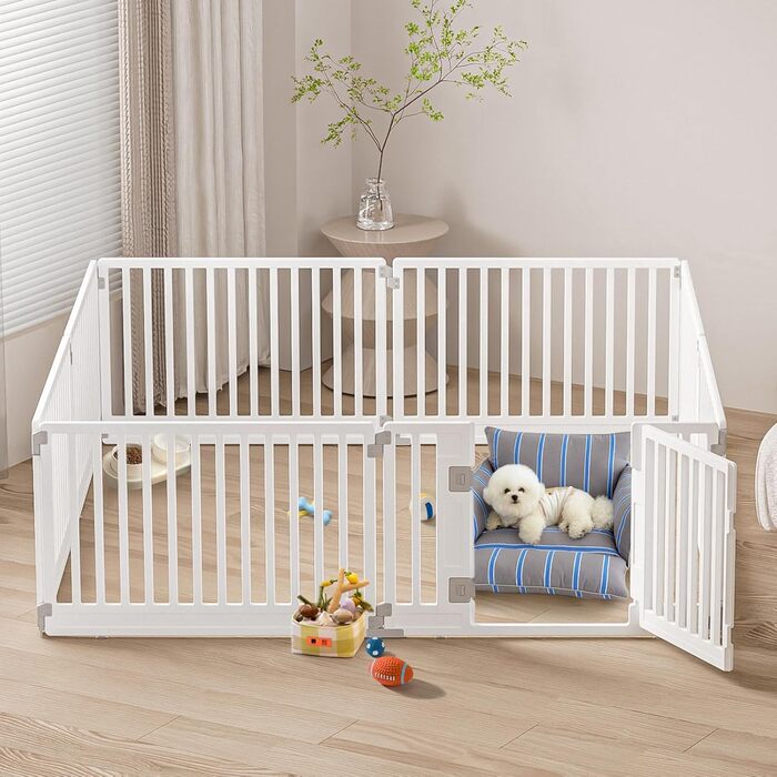 Вольєр для цуценят Gupamiga, розкладний вольєр для собак з дверцятами, білий (178x178 см), 8 шт.