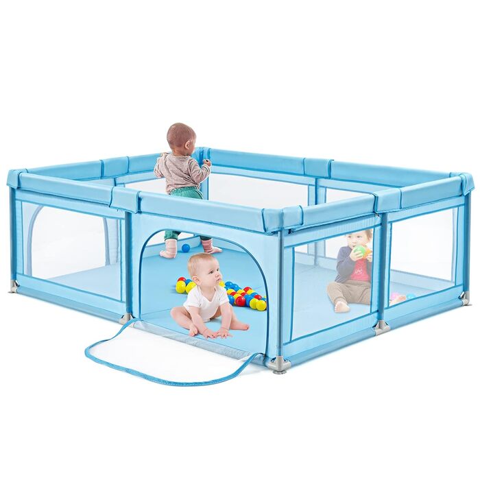 Манеж DREAMADE 200x140 см для дітей, з 50 кульками та сумкою, ігровий паркан для малюків, для дому та вулиці, синій, без матраца